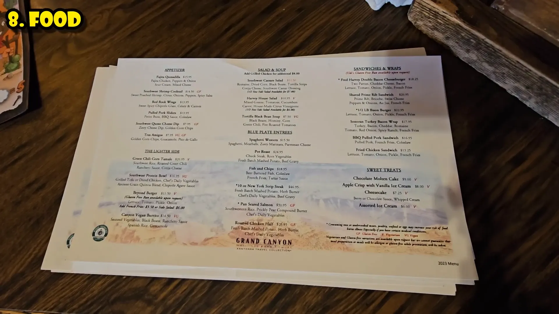 Dining options at the Grand Canyon