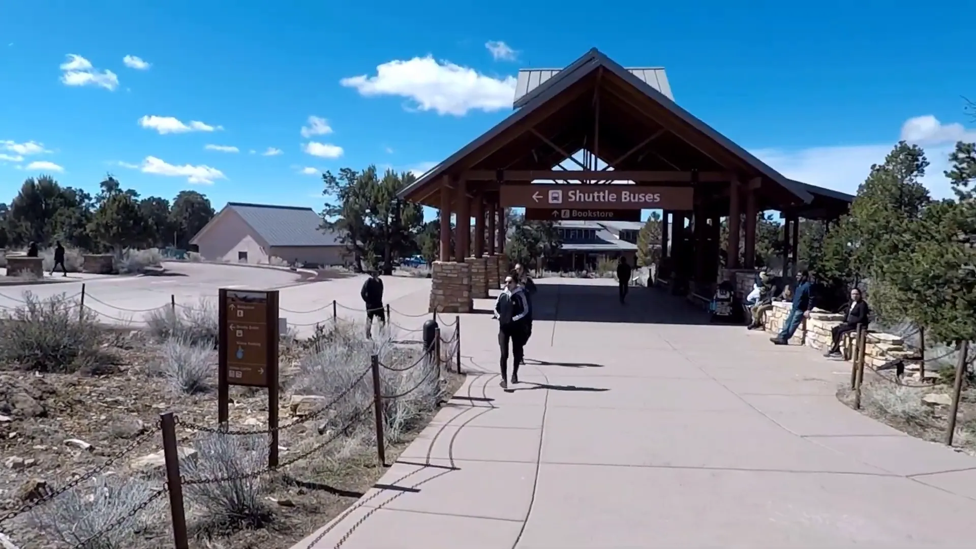 Grand Canyon Visitor Center shuttle stop with bike rentals and cafe