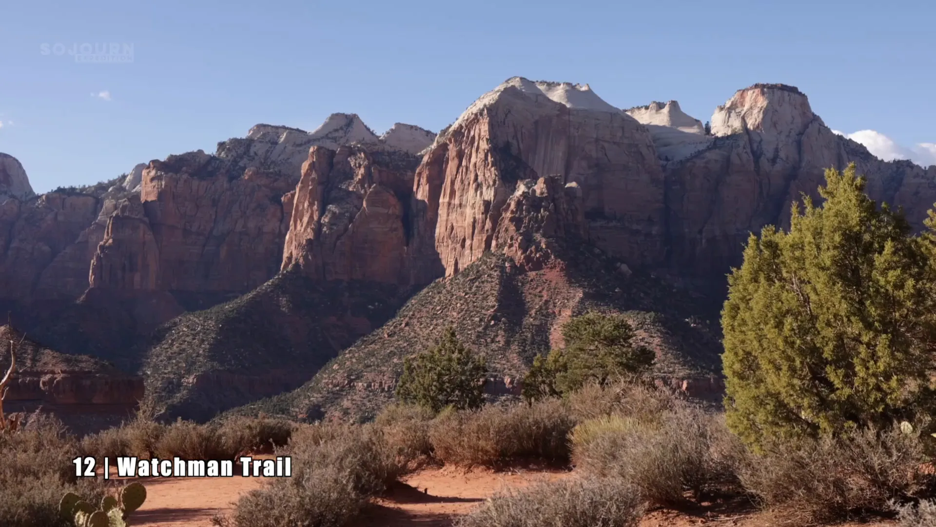 View from Watchman Trail plateau overlooking Zion Canyon
